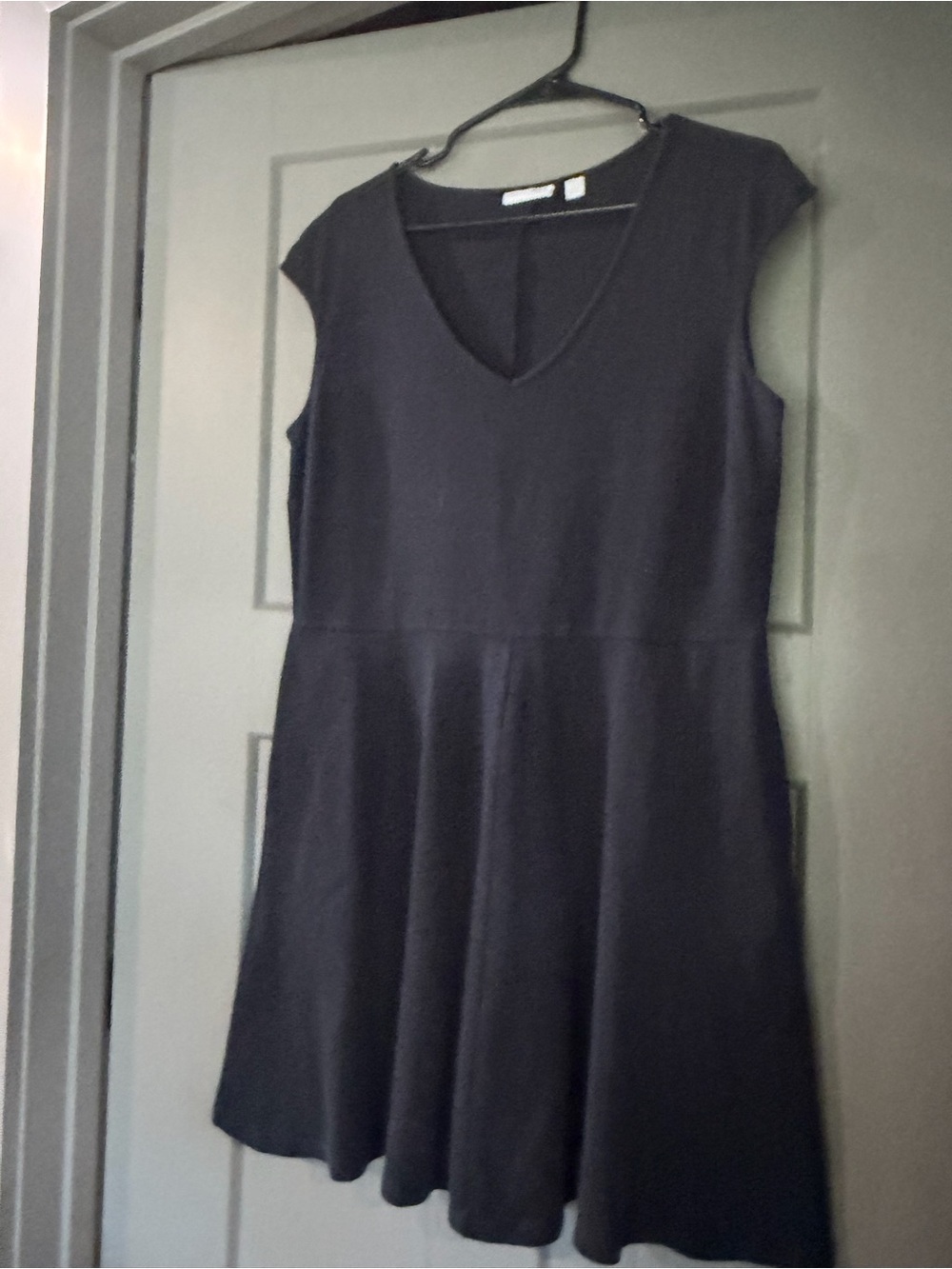 New York & Company Black V-Neck Fit-and-Flare Mini Dress